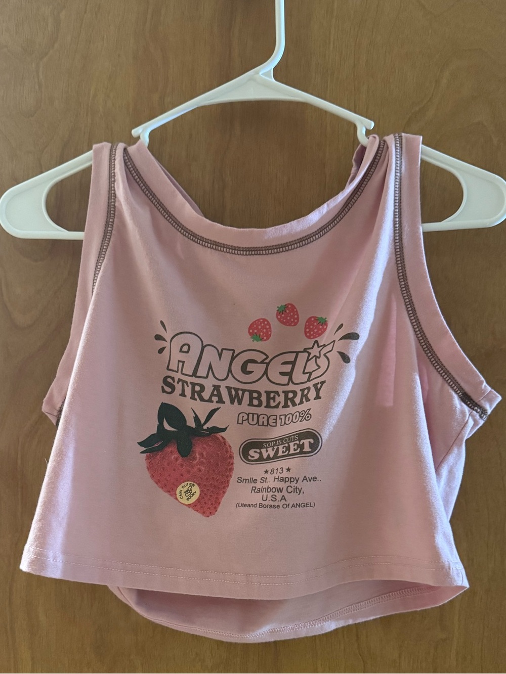 Angel Pink Strawberry Graphic Crop Tank Top